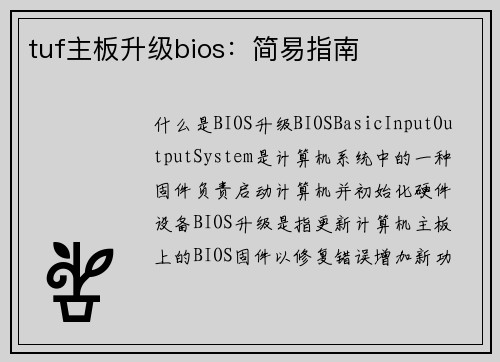 tuf主板升级bios：简易指南